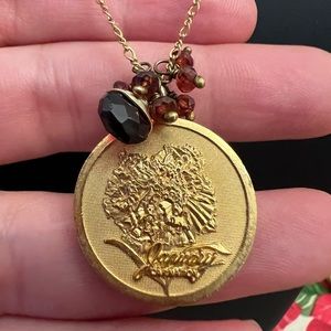 Gold January Carnation sterling silver necklace garnets Gara Danielle pendant